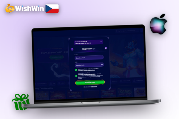 Chybová hláška při registraci e-mailem v Wishwin Kasino a odkaz na obnovu hesla