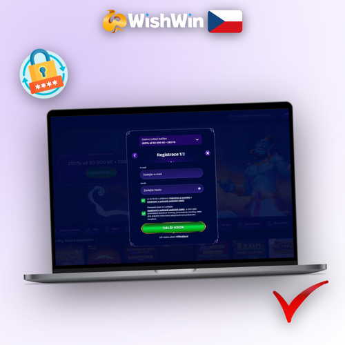 Wishwin Kasino registrace – formulář na notebooku s uvítacím bonusem pro hráče z CZ